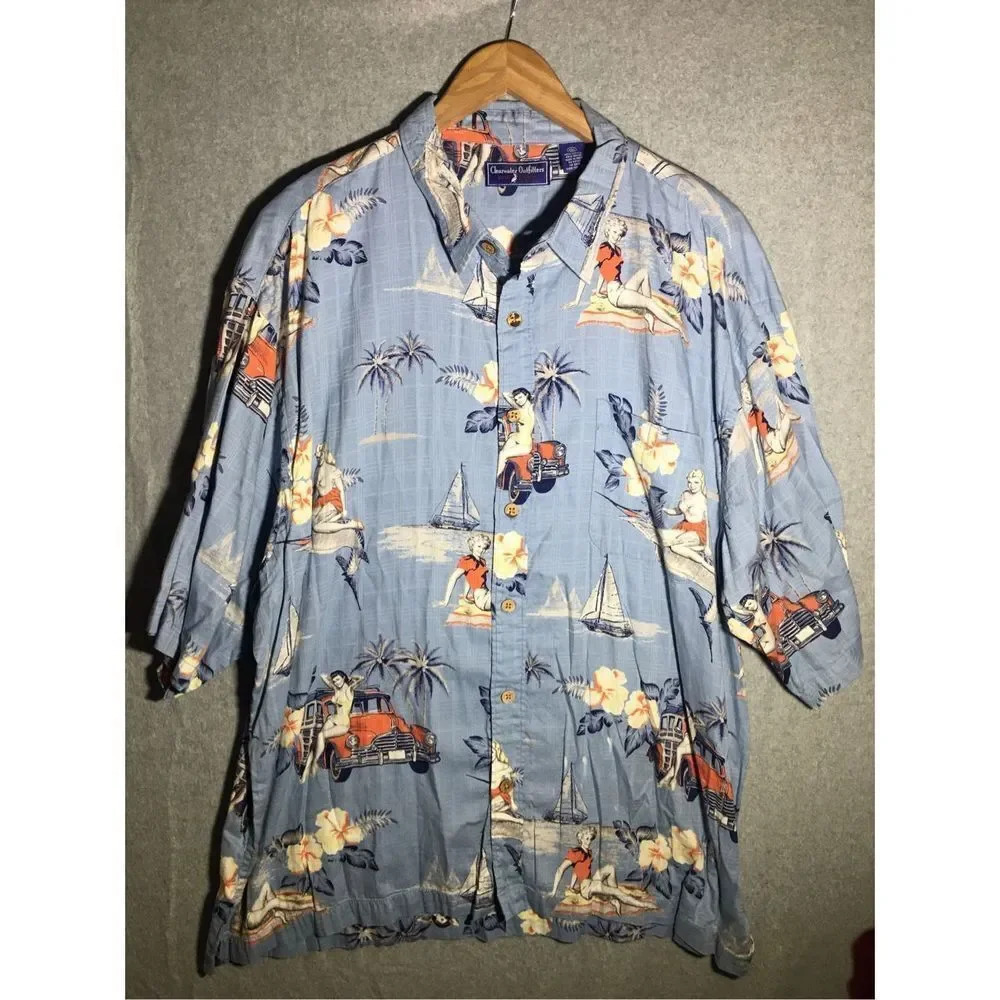 Mens Clearwater Button Up Shirt Beachy Girls Print Novelty Casual Wooden Buttons